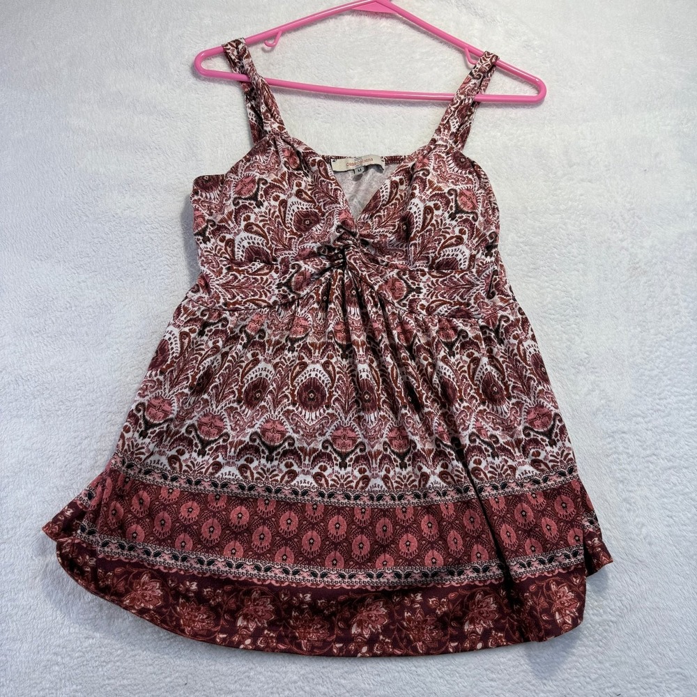 Casa Cabana Boho Paisley Tank Top M Brown Pink Festival Peplum Casual - Picture 2 of 4